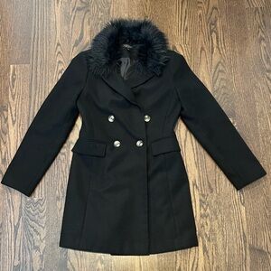 Topshop Black Pea Coat with Faux Fur Collar